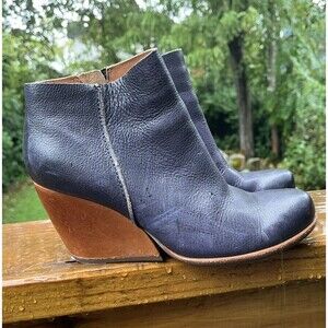 Kork Ease Natalya Wedge Ankle Boot Distressed Navy Leather Booties 8.5 Korks